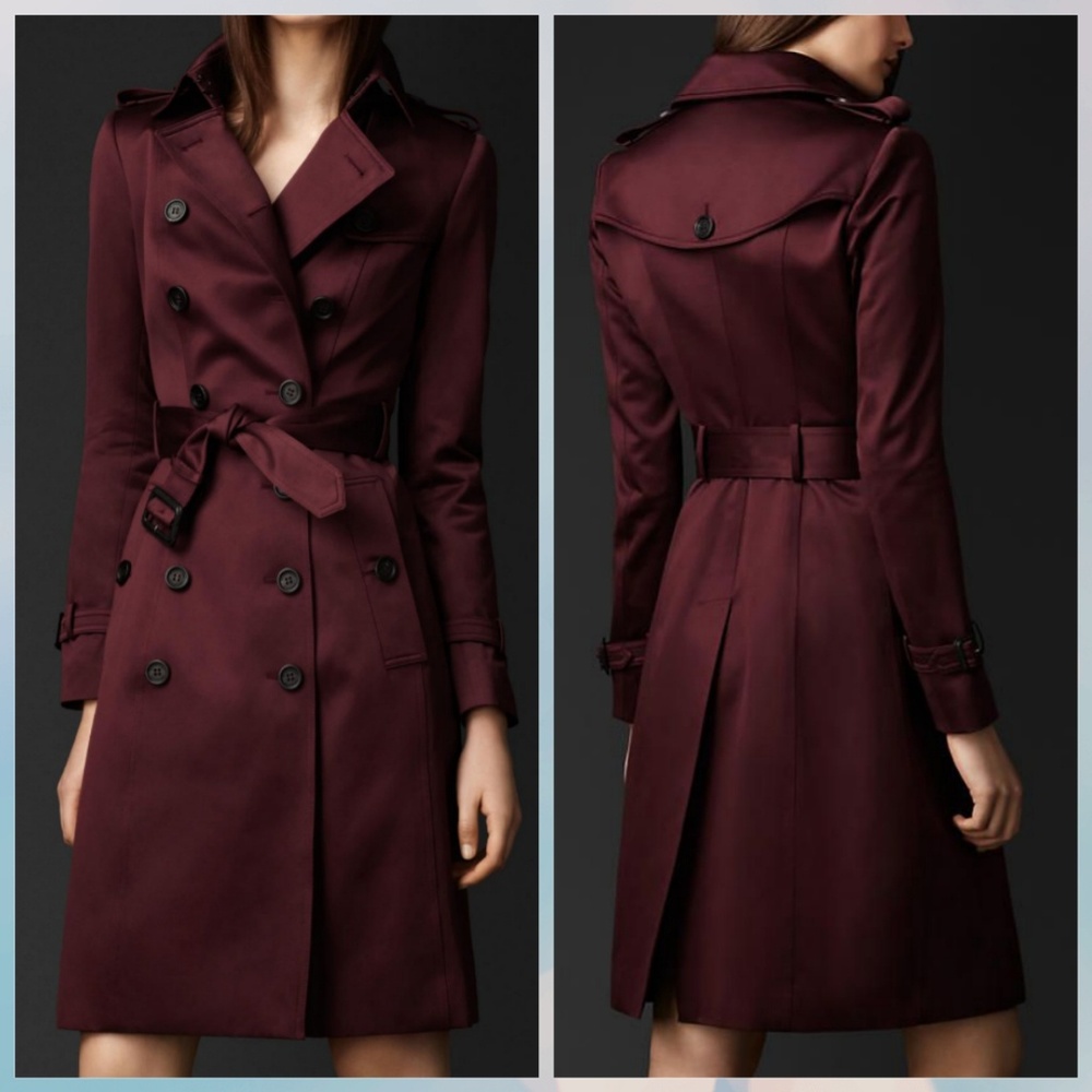 Burberry Prorsum Plum Sateen Trench Coat Jacket